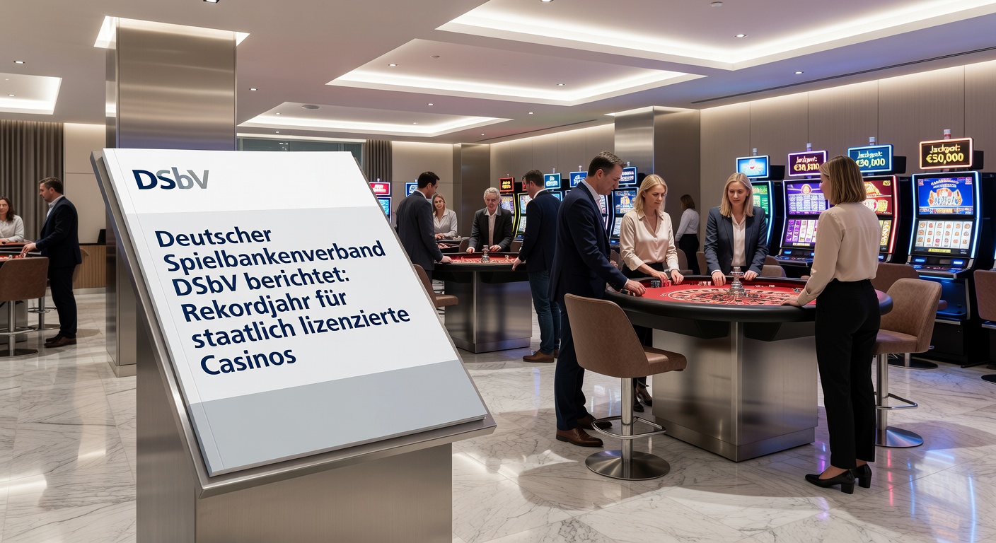 Außenansicht eines modernen deutschen Casinos bei Nacht mit leuchtenden Neonlichtern und Eingangsbereich