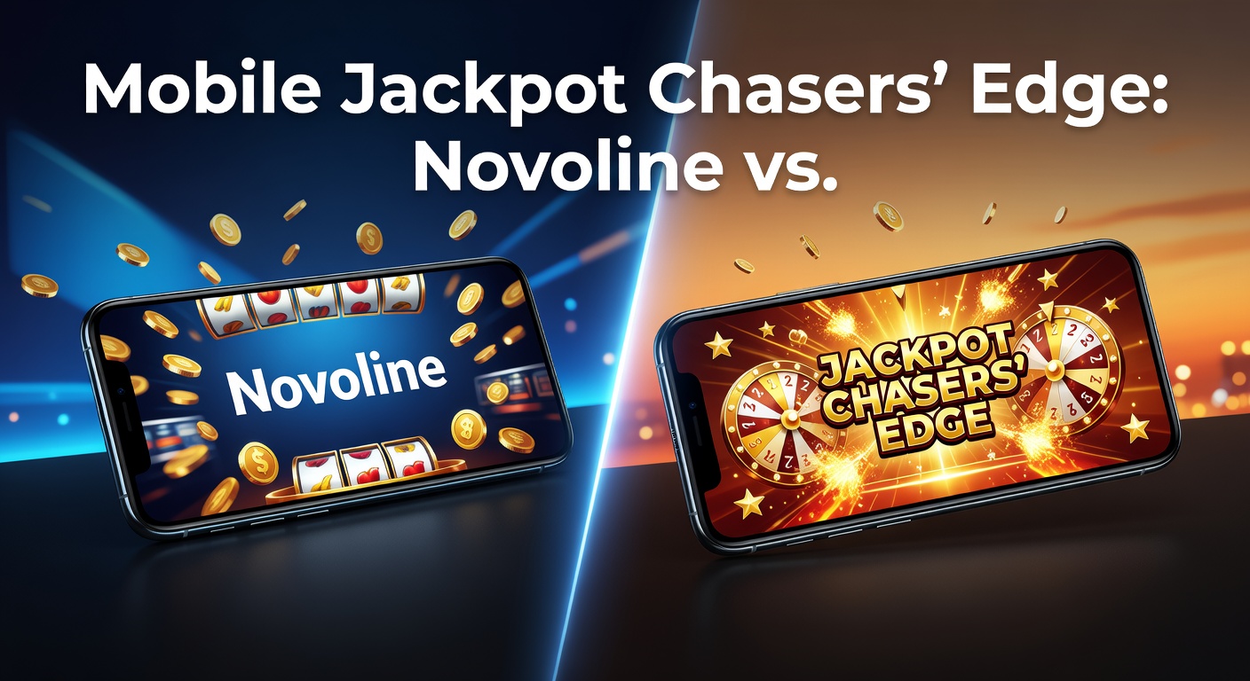 Smartphone mit leuchtendem Novoline-Jackpot-Symbol auf einem Casino-Hintergrund, das die mobile Jagd auf große Gewinne symbolisiert